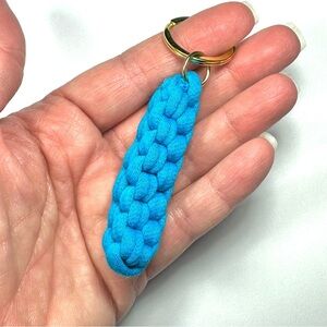 Turquoise Box Knot Keychain Gold Ring Braided T-Shirt Yarn Macrame Nautical